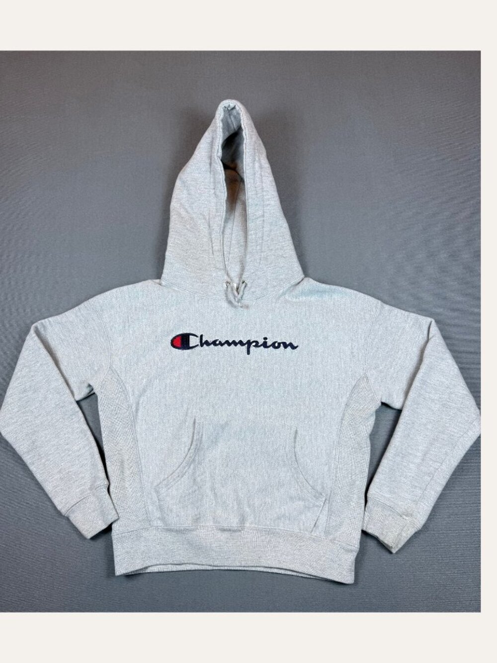 Vintage Y2K Champion Reverse Weave Gray Embroidered Logo Hoodie Small